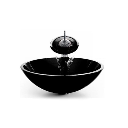 VELDMAN Czarna szklana okrągła umywalka z baterią HC6014 BLACK