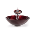Bordowa szklana okrągła umywalka nablatowa HC6018 Veldman z baterią ze szklanym dyskiem
