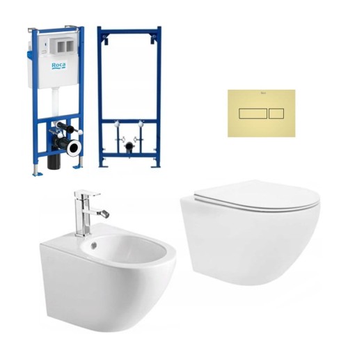 ROCA Stelaż bidetowy mata złoty przycisk misa WC Rimless bidet