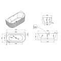 Rysunek techniczny wanny wolnostojącej w rozmiarze 170 cm