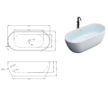 Rysunek techniczny wanny wolnostojącej w rozmiarze 170 cm