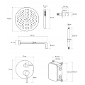 Rysunek techniczny zestawu prysznicowego podtynkowego z wymiarami