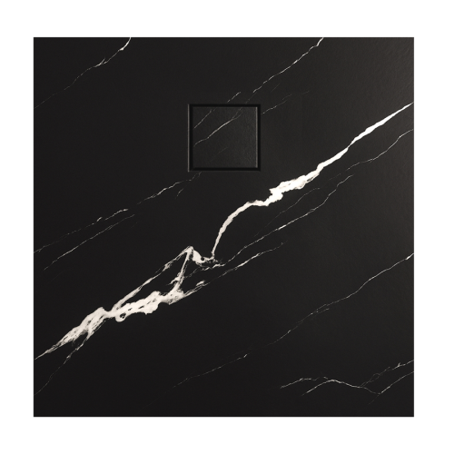 VELDMAN Czarny marmur brodzik prysznicowy TORINO SLIM 80 x 80 cm syfon