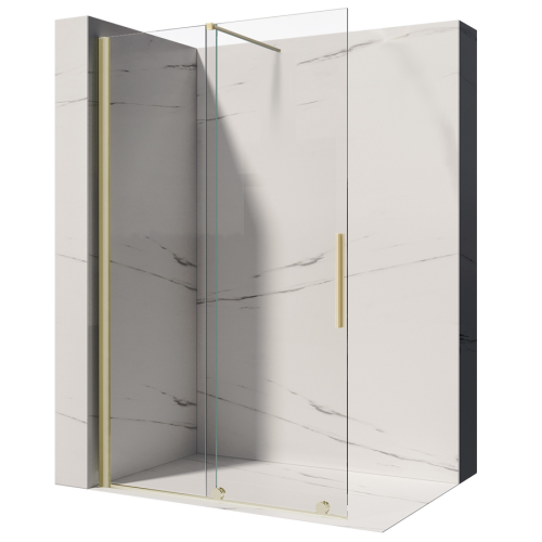 VELDMAN Ścianka prysznicowa przesuwna złoty szczotkowany profil PRIMA 8 mm rozmiar do wyboru