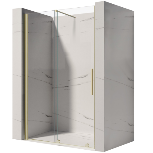 VELDMAN Drzwi prysznicowe przesuwne złoty szczotkowany profil PRIMA 8 mm rozmiar do wyboru