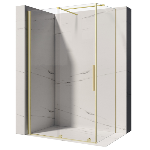 VELDMAN Kabina prysznicowa przesuwna złote szczotkowane profile PRIMA 8 mm 100x90 cm