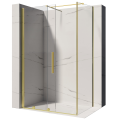 Kabina prysznicowa LIMA z przesuwnymi drzwiami wykonana z przezroczystego szkła ze złotymi okuciami, na jasnym tle.png