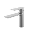 Szara szczotkowana niska bateria umywalkowa Livia INOX Veldman.png