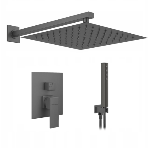 VELDMAN Grafitowy zestaw podtynkowy QUADRO tytan deszczownica slim 30 cm