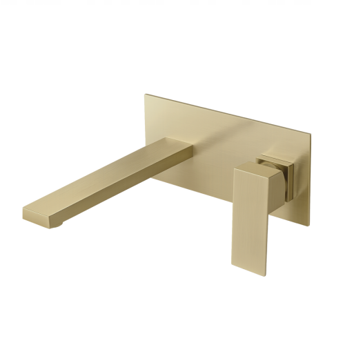 VELDMAN Złota szczotkowana ścienna bateria umywalkowa QUADRO gold brush