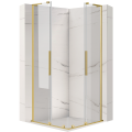 Kabina prysznicowa GEORGIA z otwartymi drzwiami wykonana z przezroczystego szkła ze złotymi szczotkowanymi okuciami.png