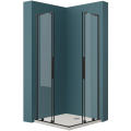Kabina prysznicowa KOLORADO z otwartymi drzwiami wykonana z przezroczystego szkła zczarnymi okuciami.png
