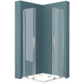 Kabina prysznicowa KANSAN DUO w kolorze szczotkowany nikiel z otwartymi drzwiami wykonana z przezroczystego szkła.png