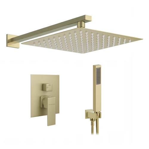 VELDMAN Złoty szczotkowany zestaw podtynkowy QUADRO gold brush deszczownica slim 30 cm