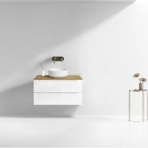 VELDMAN Biała szafka umywalkowa wisząca z dębowym blatem LINDA 80 cm