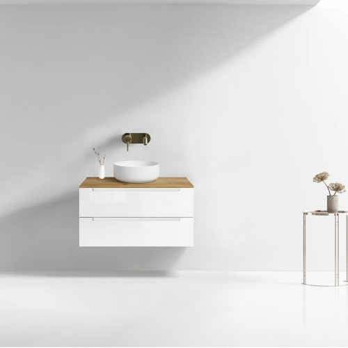 VELDMAN Biała szafka umywalkowa wisząca z dębowym blatem LINDA 80 cm