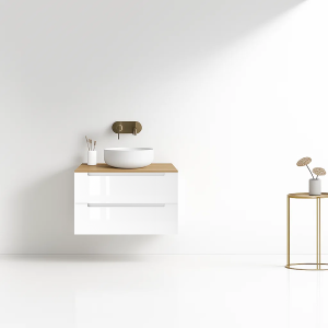 VELDMAN Biała szafka umywalkowa wisząca z dębowym blatem LINDA 60 cm