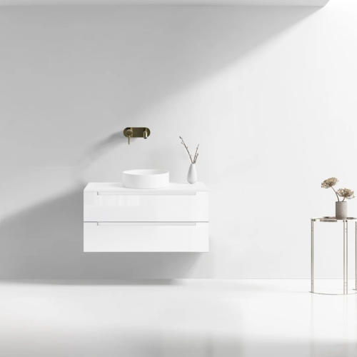 VELDMAN Biała szafka umywalkowa wisząca z białym blatem LINDA 80 cm