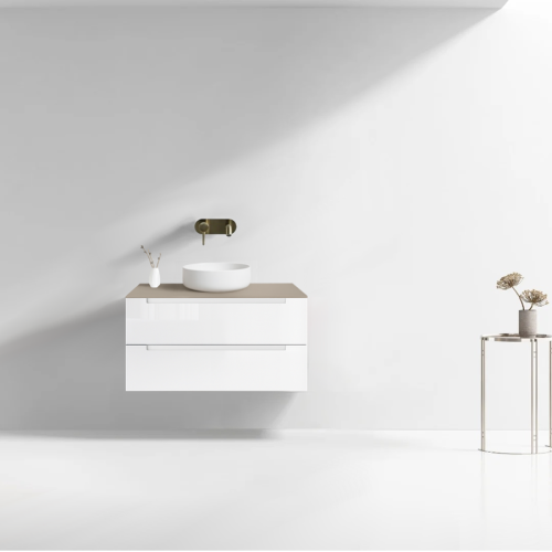 VELDMAN Biała szafka umywalkowa wisząca z kaszmirowym blatem LINDA 80 cm