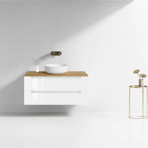 VELDMAN Biała szafka umywalkowa wisząca z dębowym blatem LINDA 100 cm