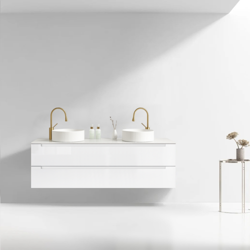VELDMAN Biała szafka umywalkowa wisząca z białym blatem LINDA 120 cm
