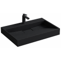 Czarna prostokątna umywalka nablatowa DEXTER BLACK Veldman z ukrytym odpływem z czarną baterią