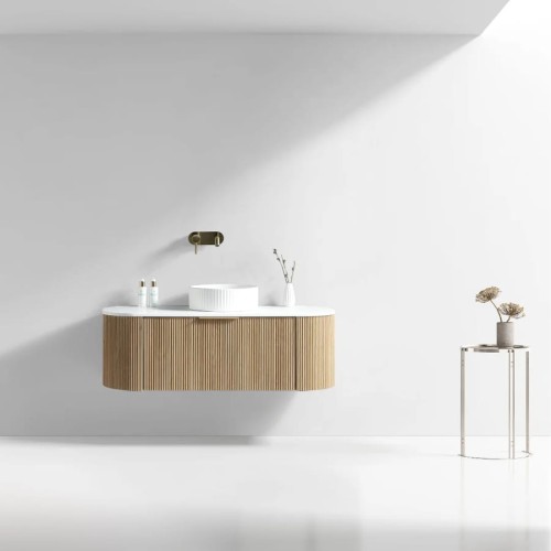 VELDMAN Szafka umywalkowa wisząca ryflowana z blatem VERNA 120 dąb