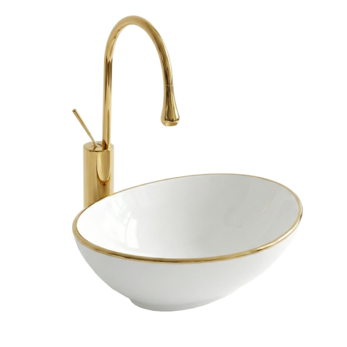 VELDMAN Umywalka ceramiczna 40 cm VERA złota krawędź