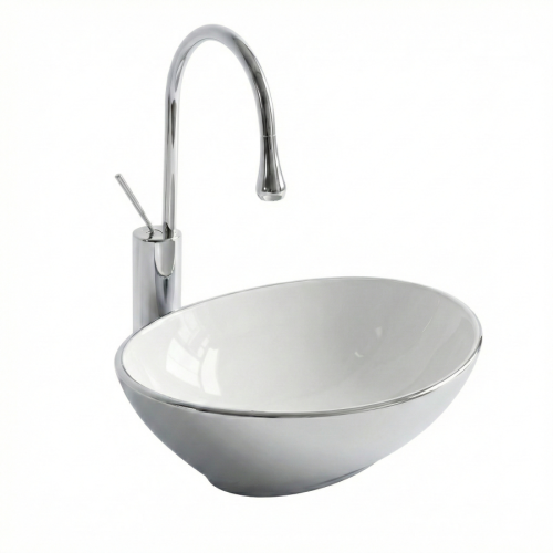 VELDMAN Umywalka ceramiczna 40 cm VERA biało srebrna