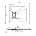 Rysunek techniczny brodzika prysznicowego Veldman o wymiarze 70x80 cm