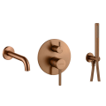 Ścienna bateria wannowa z wylewką i słuchawką Costa Veldman w kolorze miedzi szczotkowanej