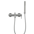 Bateria wannowa ścienna Costa z przyłączem, wężem i słuchawką w kolorze nikiel szczotkowany