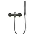 Bateria wannowa ścienna Costa z przyłączem, wężem i słuchawką w kolorze tytan szczotkowany