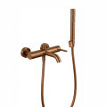 Bateria wannowa ścienna Costa z przyłączem, wężem i słuchawką w kolorze miedź szczotkowana