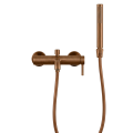 Bateria wannowa ścienna Costa z przyłączem, wężem i słuchawką w kolorze miedź szczotkowana
