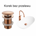 Korek klik klak Veldman bez przelewu w kolorze rose gold oraz jego przedstawienie w białej umywalce.png