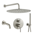 Zestaw podtynkowy prysznicowy COSTA VELDMAN z deszczownicą, ramieniem, wylewką, baterią, słuchawką, wężem i przyłączem w kolorze nikiel szczotkowany
