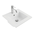 Nowoczesna kwadratowa umywalka wpuszczana w blat LAXO z chromowaną baterią Veldman