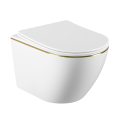 Biała misa WC ze złotą krawędzią z deską wolnoopadającą slim Vito Veldman