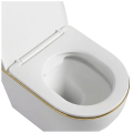 Biała misa WC ze złotą krawędzią z otwartą deską sedesową, zbliżenie na wnętrze misy  DP