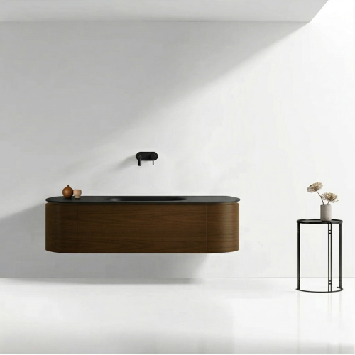 VELDMAN Szafka umywalkowa wisząca z czarną umywalką VERRA orzech 120