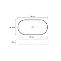 Rysunek techniczny  umywalki nablatowej z wymiarami 58 x 36,5 x 11,5 cm