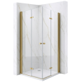 Kabina prysznicowa COMO DUO Veldman z przezroczystego szkła hartowanego, z dwoma składnymi drzwiami w kolorze złoty szczotkowany, osadzona na białym brodziku