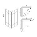 Schemat kabiny prysznicowej z drzwiami składanymi, pokazujący wymiary 195 cm oraz konfiguracje montażu z oznaczeniami A i B.png