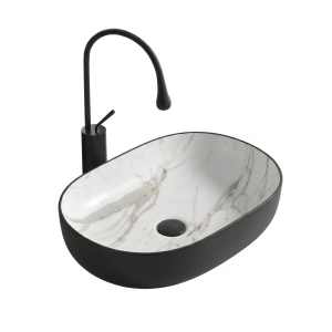 VELDMAN Umywalka ceramiczna ANNA SLIM 48 cm marmur czarny mat