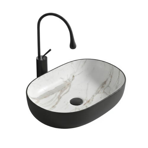 VELDMAN Umywalka ceramiczna ANNA SLIM 48 cm marmur czarny mat