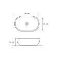 Rysunek techniczny  umywalki nablatowej z wymiarami 48 x 35 x 14 cm