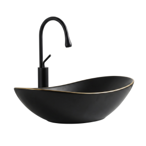 VELDMAN Czarna umywalka nablatowa ZUZAN złota krawędź