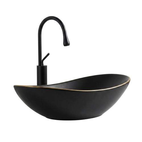 VELDMAN Czarna umywalka nablatowa ZUZAN złota krawędź
