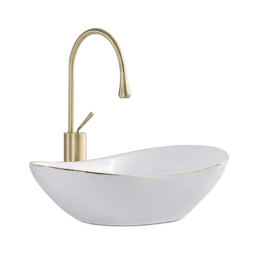 VELDMAN Biała umywalka nablatowa ZUZAN 60 cm złota krawędź